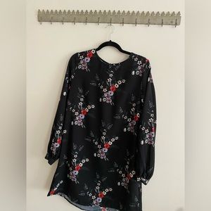 H&M Floral Black tunic dress with long sleeves